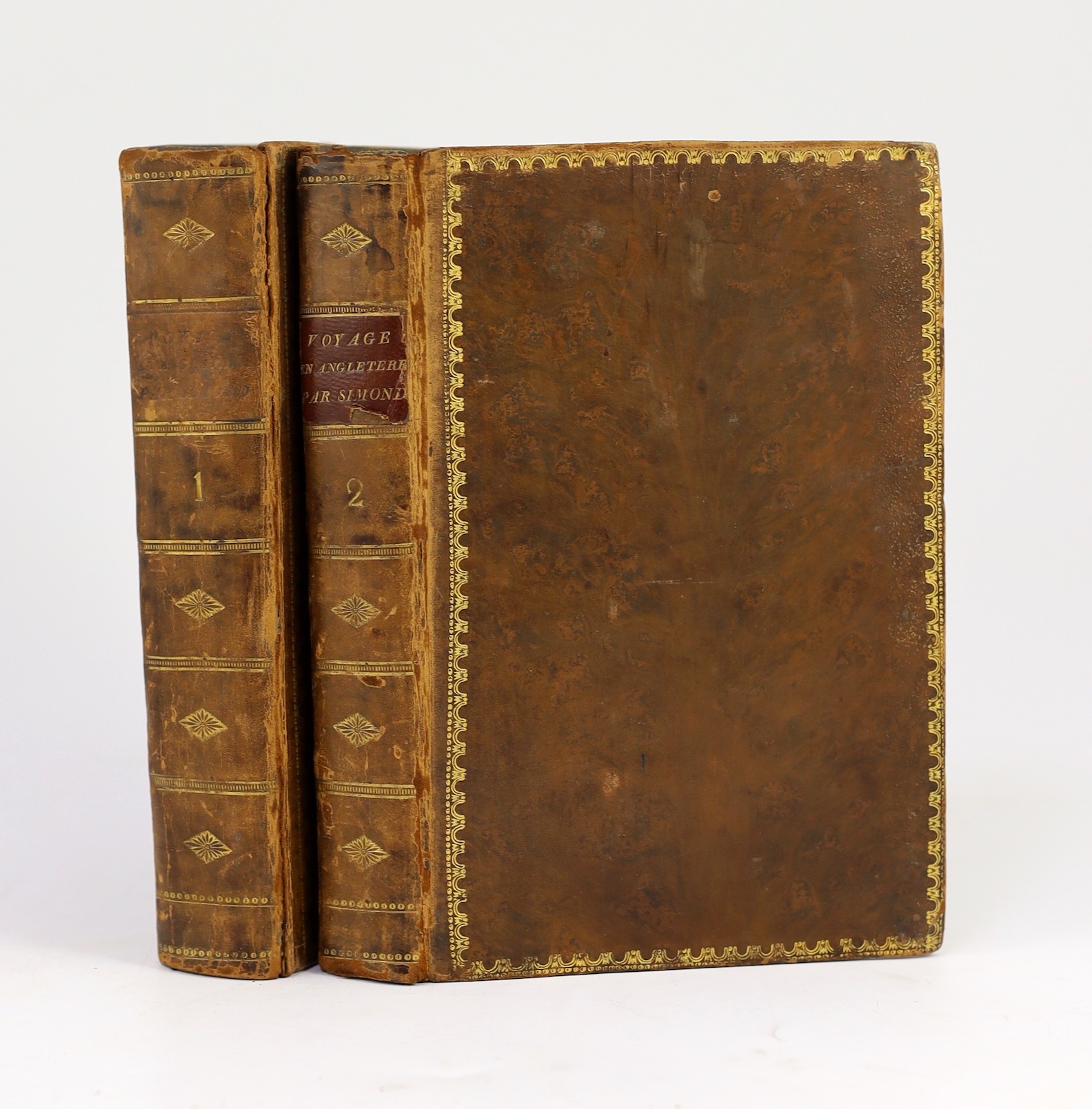 ENGLAND - Simond, Louis - Voyage en Angleterre, 2 vols, 8vo, calf, with engraved frontises and plates, lacking titling label to vol.1, Paris, 1817